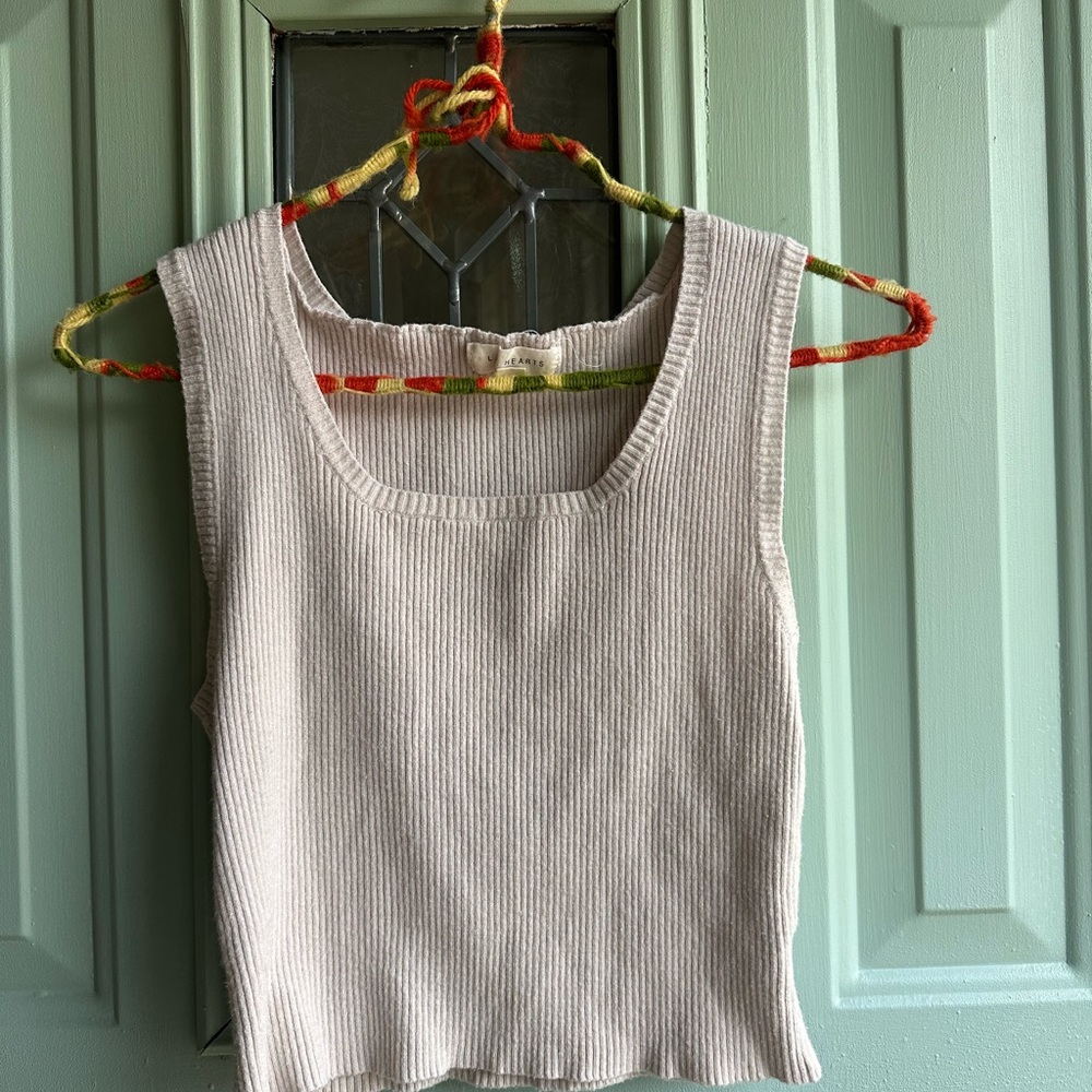 La Hearts Cream Ribbed Tank Top